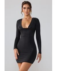 Oh Polly - Slinky Jersey Long Sleeve Plunge Neck Mini Dress - Lyst