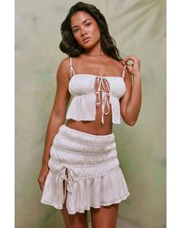 Oh Polly - Shirred Thigh High Split Mid Rise Mini Skirt - Lyst