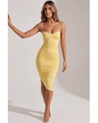 Oh Polly - Asymmetric Ruched Midi Dress - Lyst