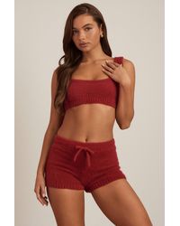 Oh Polly - Fluffy Knit Mid-Rise Mini Shorts - Lyst