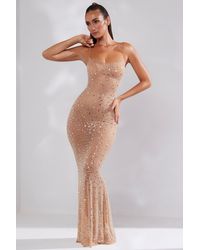 Oh Polly - Sheer Embellished Scoop Neck Evening Gown - Lyst