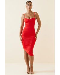 Oh Polly - Asymmetric Ruched Midi Dress - Lyst