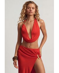 Oh Polly - Halterneck Cowl Crop Top - Lyst