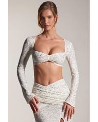 Oh Polly - Embellished Long-Sleeve Crop Top - Lyst