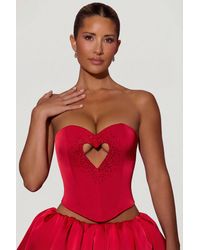 Oh Polly - Embellished Heart Cut-Out Strapless Corset Top - Lyst