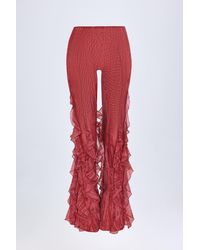 Oh Polly - Ruffled Mid-Rise Flared Trousers - Lyst