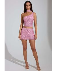 Oh Polly - Embellished Low-Rise A-Line Micro Mini Skirt - Lyst