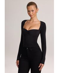 Oh Polly - Soft Jersey Sweetheart Ruched Long-Sleeve Top - Lyst