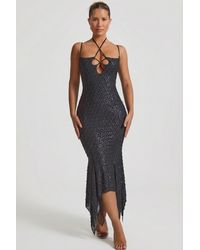 Oh Polly - Embellished Cut-Out Asymmetric Midaxi Dress - Lyst