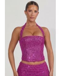 Oh Polly - Embellished Halterneck Corset Top - Lyst