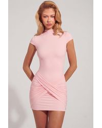 Oh Polly - Jersey Turtleneck Ruched Backless Mini Dress - Lyst