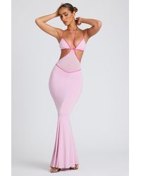 Oh Polly - Contrast Binding Cut Out Evening Gown - Lyst