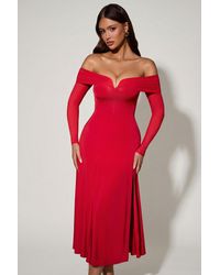 Oh Polly - Off-Shoulder Lace-Up A-Line Midaxi Dress - Lyst