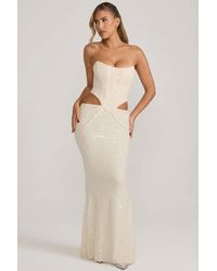 Oh Polly - Embellished Cut-Out Draped Corset Gown - Lyst