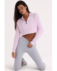 BO+TEE - Ribbed Knit Quarter-Zip Cropped Jumper - Lyst
