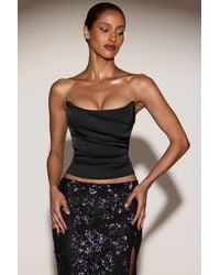 Oh Polly - Satin Draped Lace-Up Corset Top - Lyst