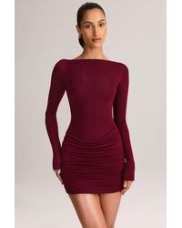 Oh Polly - Modal Boat-Neck Draped Long-Sleeve Mini Dress - Lyst