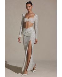 Oh Polly - Embellished Ruched Maxi Skirt - Lyst
