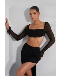 Oh Polly - Embellished Cowl Neck Crop Top - Lyst