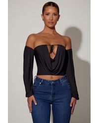 Oh Polly - Off-Shoulder Draped Balloon-Sleeve Top - Lyst