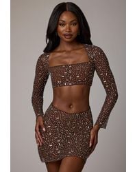 Oh Polly - Sheer Embellished V Waist Mini Skirt - Lyst