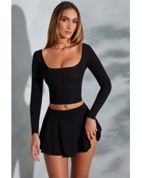 Oh Polly - Square-Neck Long-Sleeve Crop Top - Lyst