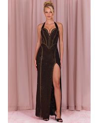 Oh Polly - Embellished Halterneck Maxi Dress - Lyst