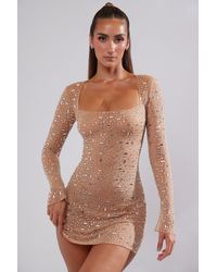 Oh Polly - Sheer Embellished Long Sleeve A-Line Mini Dress - Lyst