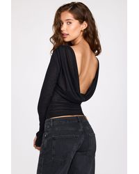 Oh Polly - Sheer Jersey Long-Sleeve Backless Top - Lyst