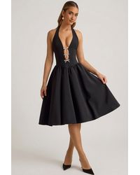 Oh Polly - Halterneck Bow-Detail Midi Dress - Lyst