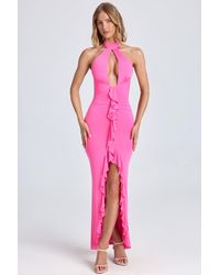 Oh Polly - Ruffle-Trim Halterneck Gown - Lyst