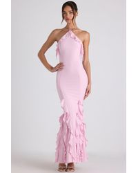 Oh Polly - Ruffle-Trim Halterneck Gown - Lyst