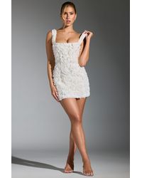 Oh Polly - Floral-Appliqué Square-Neck Corset Mini Dress - Lyst