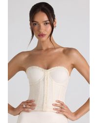 Oh Polly - Ruched Lace-Up Strapless Corset Top - Lyst