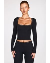 Oh Polly - Ribbed Modal Square-Neck Long-Sleeve Top - Lyst