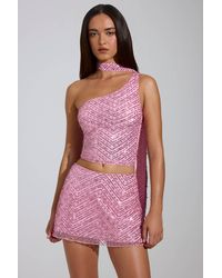 Oh Polly - Embellished Asymmetric Scarf-Detail Top - Lyst