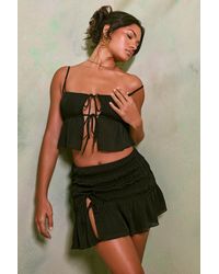 Oh Polly - Shirred Thigh High Split Mid Rise Mini Skirt - Lyst