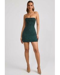 Oh Polly - Embellished Strapless Cowl-Neck Mini Dress - Lyst