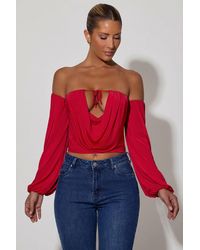 Oh Polly - Off-Shoulder Draped Balloon-Sleeve Top - Lyst