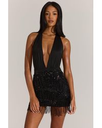 Oh Polly - Fringed Skirt Halterneck Mini Dress - Lyst