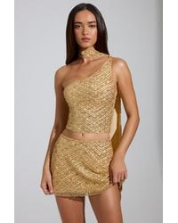 Oh Polly - Embellished Asymmetric Scarf-Detail Top - Lyst