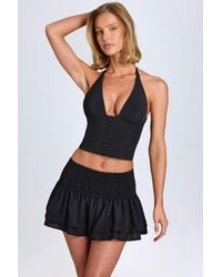 Oh Polly - Ruffled Shirred Low-Rise Micro Mini Skirt - Lyst