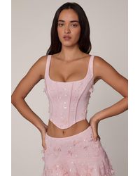 Oh Polly - Embellished Lace-Up Corset Top - Lyst