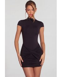 Oh Polly - Jersey Turtleneck Ruched Backless Mini Dress - Lyst
