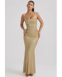 Oh Polly - Embellished Cut-Out Gown - Lyst