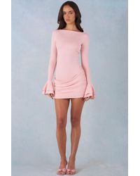 Oh Polly - Ribbed Modal Long-Sleeve Draped Mini Dress - Lyst