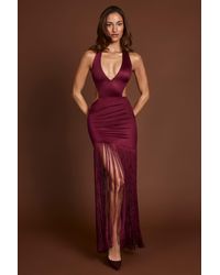 Oh Polly - Fringed Plunge-Neck Maxi Dress - Lyst