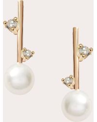 POPPY FINCH - Diamond & Pearl Round Bar Drop Earrings 14k Gold - Lyst