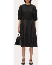 3.1 Phillip Lim - French Terry Poplin Combo Pleated Lantern-Sleeve Midi Dress - Lyst