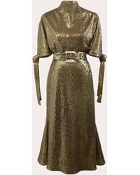 Edeline Lee - Pedernal Sequin Belted Tie-Sleeve Midi Dress - Lyst